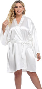 Women's Plus Size Short Silky Bathrobes Satin Kimono Robes Bride Bridesmaid Loungewear Soft Nightgown