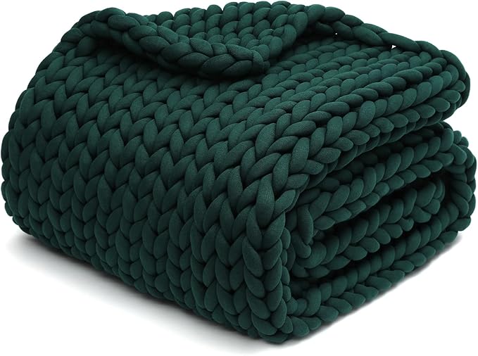 YnM Knitted Weighted Blanket, Handmade Chunky Knitted Design, Soft and Cozy, Temperature Regulating and Breathable, Machine Washable Throw for Sleep or Home Decor (Pacific Green, 50x60 Inch, 10lbs)