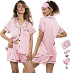 WJing Yi Jia 5Pcs Womens Soft Satin Pajama Set XS-4XL Button-Down Silk Pajamas Floral Sleepwear Bridal Pjs Lounge Pj Sets