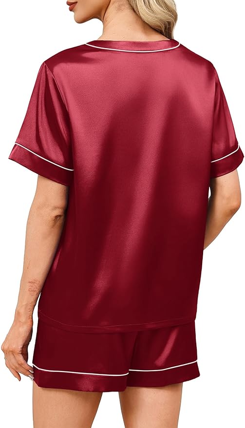 WIHOLL Silk Pajamas for Women Short Sleeve Sleepwear Soft Lounge Sets 2 Piece Satin Pjs