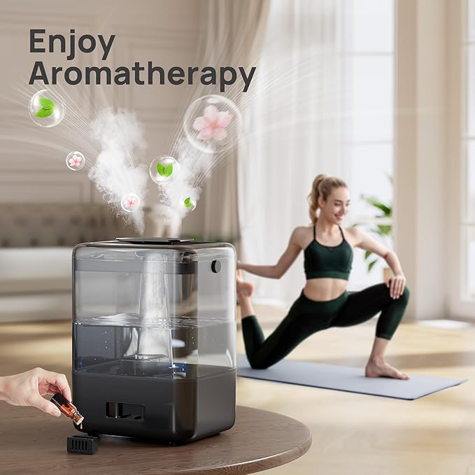 CHIVALZ Humidifiers for Bedroom Large Room Home, 6L Cool Mist Humidifier for Baby and Plant, Oil Diffuser, Top Fill Humidifier with Night Light, Quiet 26dB, Up to 50H, Black 1Pack