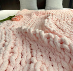 Chunky Knit Blanket Throw 48"x71", Chenille Throw Blankets, Handmade Warm & Cozy Blanket Couch Bed Home Decor, Soft Breathable Fleece Banket, Christmas for Couch Bed Sofa Best Gift (Pink)