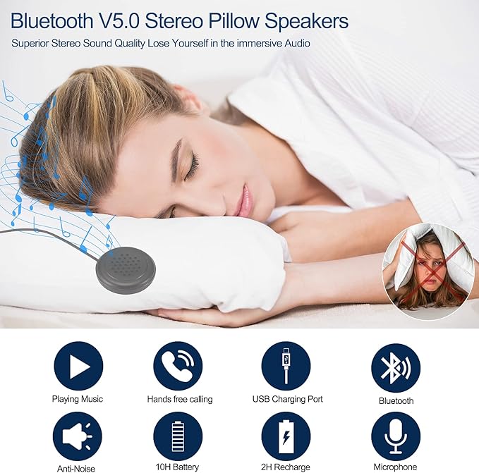 Bluetooth Speakers Module - Pillow Speaker with Mic, DIY Bluetooth Headset, Beanie and Headband Replacement Module for Sleep Headphones