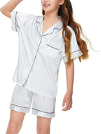 EPLAZA Kids Satin Pajamas Sets Girls Boys Button-Down Silky Pajamas Sleepwear with Hairband Eye Mask Hair Tie