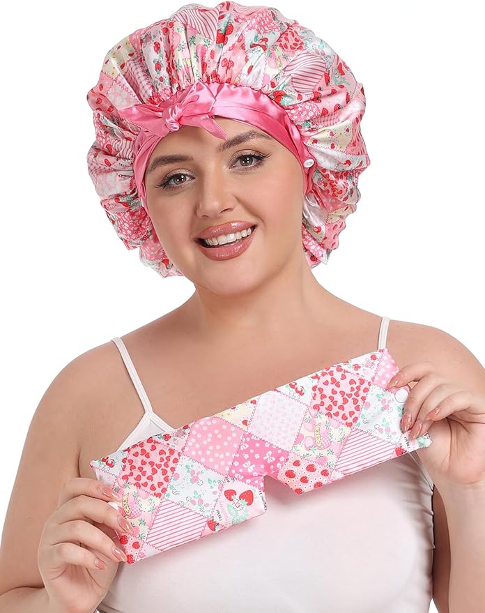Double Layer Satin Bonnet with Detachable Eye Mask Night Cap for Curly Braids Hair Reduces Frizz Locks in Moisture