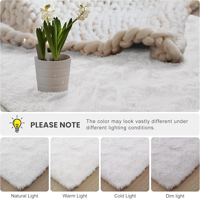 Macgace Fluffy Area Rugs for Bedroom Decor Aesthetic, 3x5 White Shag Rug with Non-Slip Dots for Living Room, Fuzzy Plush Carpet Washable Rug Modern Home Decor for Kids Nursery Girls Room Office