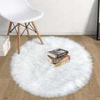 White Faux Fur Rug Small Round Fluffy Rug 2x2 Feet Round Rug for Kids Room Round Fuzzy Throw Rug for Bedroom Non-Slip Shag Faux Fur White Circle for Living Room Round Furry Rugs for Girls Room