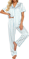Ekouaer Silk Satin Pajamas Set Women Short Sleeve Sleepwear Soft Button Down Loungewear Pjs Set