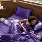CozyLux Satin Sheets Full Size Sheets - 4 Piece Silky Full Size Bed Sheets, Luxury Purple Full Bed Set with Smooth and Soft Microfiber, Includes 1 Fitted Sheet, 1 Flat Sheet and 2 Pillowcases