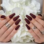 Hypnaughty 24 Pcs Maroon Xtreme Red Matte Coffin Press on Nails with Glue Medium Long Fake Nails Full Cover (Maroon Xtreme)
