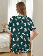 Silk Pajamas for Women Short Sleeve Satin 2 Piece Pj Set Soft V Neck Sleepwear Loungewear, S-XXL