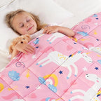 Kivik Pink Weighted Blanket 3 lbs, Breathable Weighted Blankets, Soft Cooling Heavy Throw for School Calming & Home Sleep, Machine Washable, 36 x 48 Inches, Cute Cartoon Unicorn