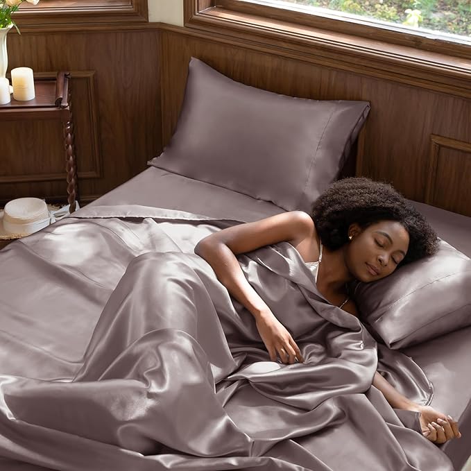 CozyLux Satin Sheets Full Size Sheets - 4 Piece Silky Full Size Bed Sheets, Luxury Dusty Purple Full Bed Set with Smooth and Soft Microfiber, Includes 1 Fitted Sheet, 1 Flat Sheet and 2 Pillowcases