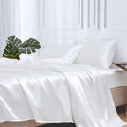 MR&HM Satin Bed Sheets, Full Size Sheets Set, 4 Pcs Silky Bedding Set with 15 Inches Deep Pocket for Mattress (Full, White)