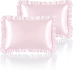 Silky Satin Ruffled Pillow Cases for Hair and Skin,Blush Pink Silky Pillowcases Queen Set of 2 with Envelope Closure Princess Room Decoration