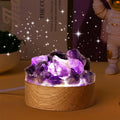 Runyangshi Amethyst Night Light with Natural Raw Crystal - USB Powered Mini Lamp for Bedroom, Desk, Meditation, Healing Crystal Decor with Wood Base, Gift Idea