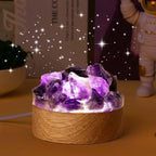 Runyangshi Amethyst Night Light with Natural Raw Crystal - USB Powered Mini Lamp for Bedroom, Desk, Meditation, Healing Crystal Decor with Wood Base, Gift Idea