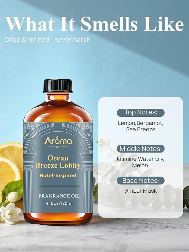 Ocean Breeze Lobby — a Hotel-Inspired Fragrance Oil that Feels Like a Coastal Resort Lobby, Hotel Diffuser Oil for Home Fragrance Oil for Ultrasonic and Waterless Diffusers and Crafting