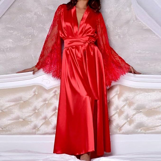 Uillui Lace Silk Robes for Women Long Sexy Satin Kimono Robe Bridesmaids Wedding Party Lingerie Robe Loungewear Sleepwear