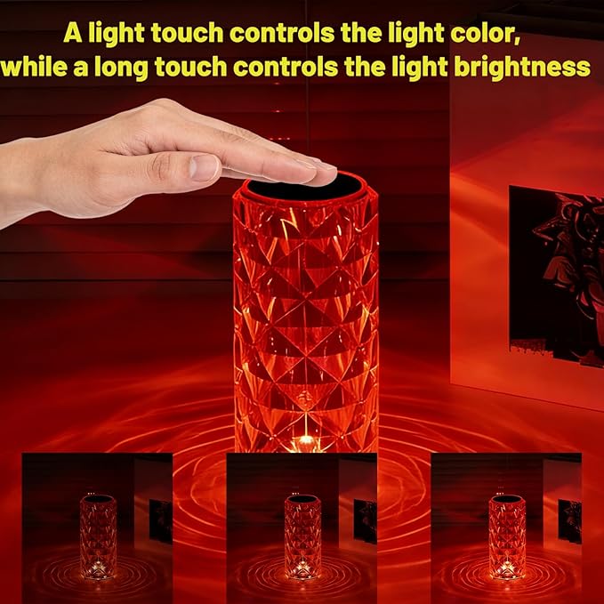 16 Colors Rose Rays Crystal Diamond Table Lamp, Touch Control Acrylic Column Light with Remote, Type-C Rechargeable, 360 Degree Transparent Shade for Bedroom Desk Décor (3, Large)