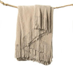 lifein Throw Blanket for Couch, Soft Boho Decor Bed Throw,Cozy Beige Knitted Chenille Small Farmhouse Lightweight Throw (Beige,60 * 80")