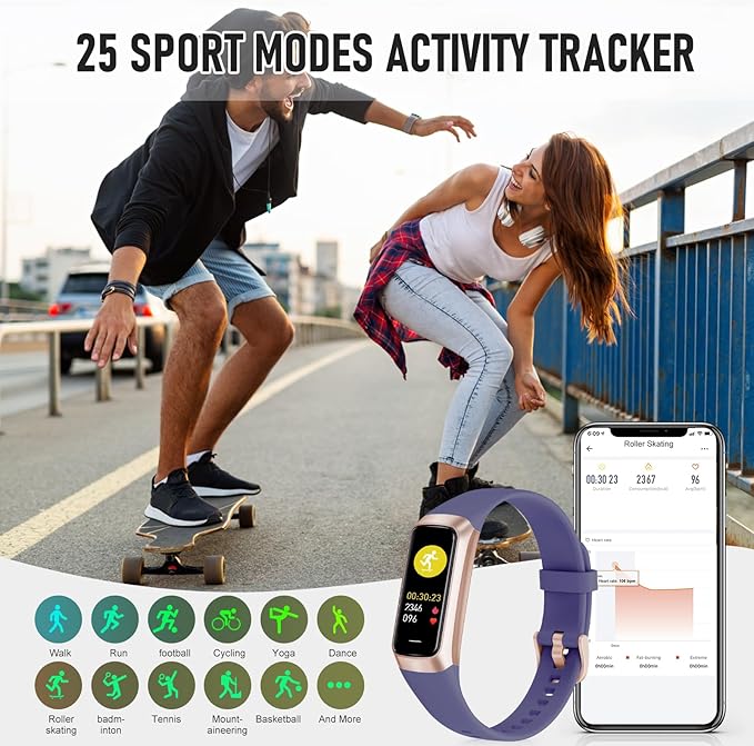 Fitness Tracker, Activity Trackers with 24/7 Heart Rate, Blood Oxygen Blood Pressure Sleep Monitor, Step Counter with 1.1" AMOLED Touch Color Screen, Calorie Pedometer Health Smart Watch for Women Men