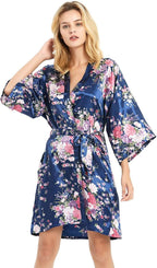 Women's Satin Robes Floral Bridesmaid Robes Short Silk Kimonos Sleepwear