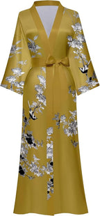 Kihnop Women's Floral Long Kimono Robe Long Satin Robe Long Silk Robe Ladies Kimonos Silky Bathrobe Cover Up, One Size
