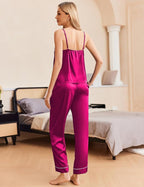 Ekouaer Women Silk Satin Pajamas Sleeveless Pjs Set 2 Piece Summer Loungewear Sleepwear with Pockets S-XXL