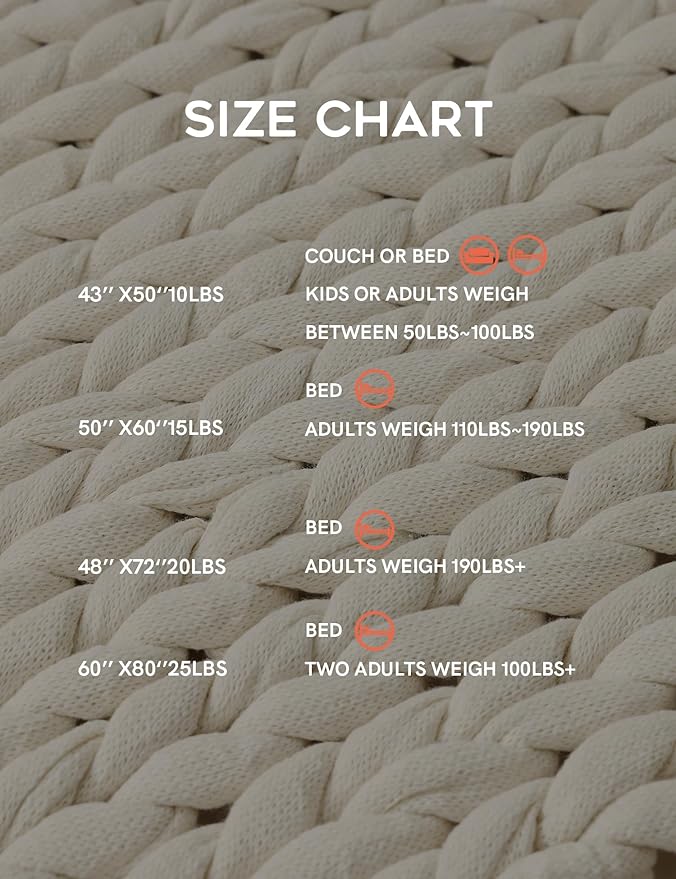 YnM Cotton Weighted Blanket, Handmade Chunky Knitted Design, Soft and Cozy, Temperature Regulating and Breathable, Machine Washable Throw for Sleep or Home Decor (Cream White, 80x84 Inch, 35lbs)