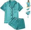 WJing Yi Jia 4Pcs Womens Satin Silky Pajama Sets Short Sleeve Shirt XS-4XL Floral Pajamas Set Soft PJ Loungewear Sleepwear