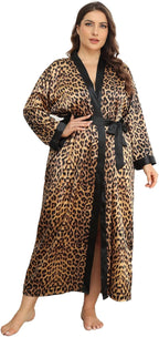 Womens Plus Size Silky Satin Kimono Robe Floral Long Bathrobe Wedding Sleepwear Dressing Gown