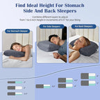 Lofe Adjustable Memory Foam Pillow - Combined Thin Pillow to Adjust Softness/Support, 10 Heights of Adjustable Piliow for Neck Pain Relief, CertiPUR-US Memory Foam Plilow for Stomach/Side/Back Sleeper