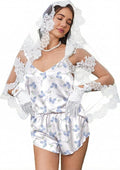 Ekouaer Satin Pajama Set for Women, Backless Silk Lingerie Pjs Back Tie-up Camisole Top and Shorts with Ruffle Sleepwear