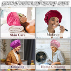4Pcs Satin Bonnet Silk Bonnet, Hair Bonnet for Sleeping, Elastic Wide Band Silk Sleep Cap, Shower Cap Soft and Breathable (Red Series)