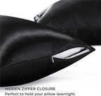Bedsure Satin Pillowcase with Zipper, Similar to Silk Pillow Cases 2 Pack, Satin Pillow Cases Queen Size Set of 2, Silky & Soft Black Pillow Covers for Hair and Skin, Gifts for Women Men, 20x30 Inches
