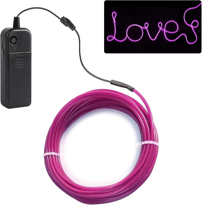 JIGUOOR EL Wire Battery Pack 16.4ft / 5m Bright Neon Light Strip 360° Illumination Neon Tube Rope Lights for DIY, Festival, Party Decoration, Pub, Halloween, Chrismas (16.4ft / 5m, Purple)