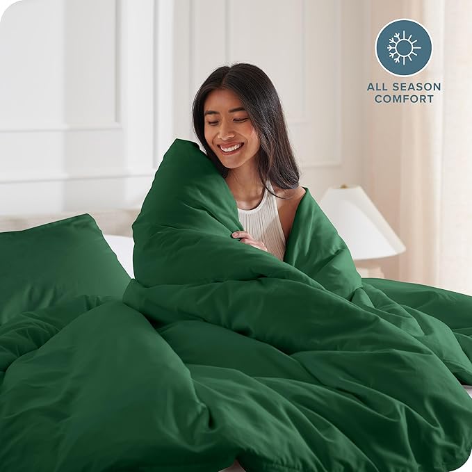 Bare Home Bedding Duvet Cover Queen Size - Premium 1800 Super Soft Collection - Lightweight, Cooling - Soft Breathable Bedding Duvet Cover (Queen, Forest Green)
