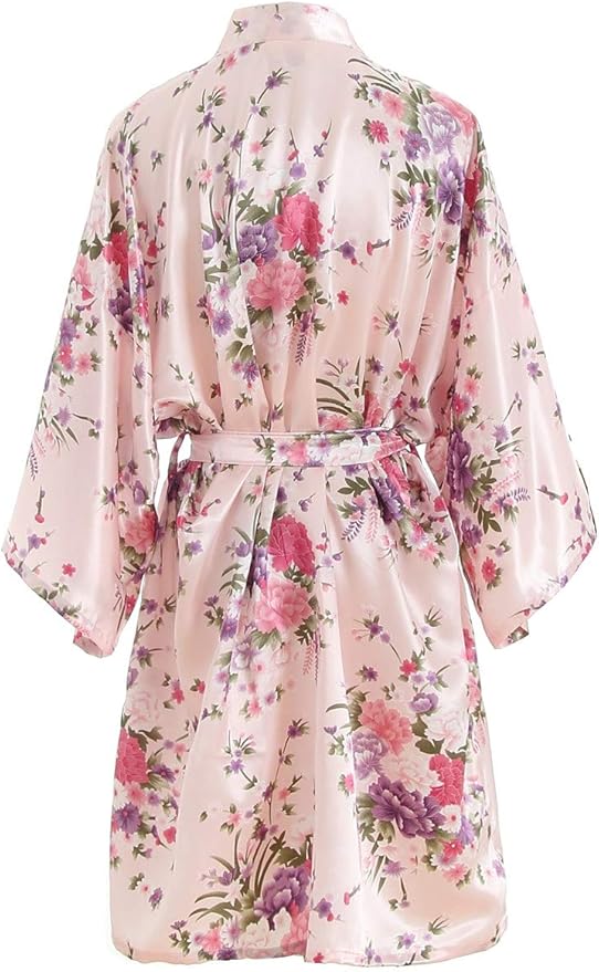 Women's Satin Robes Floral Bridesmaid Robes Short Silk Kimonos Sleepwear