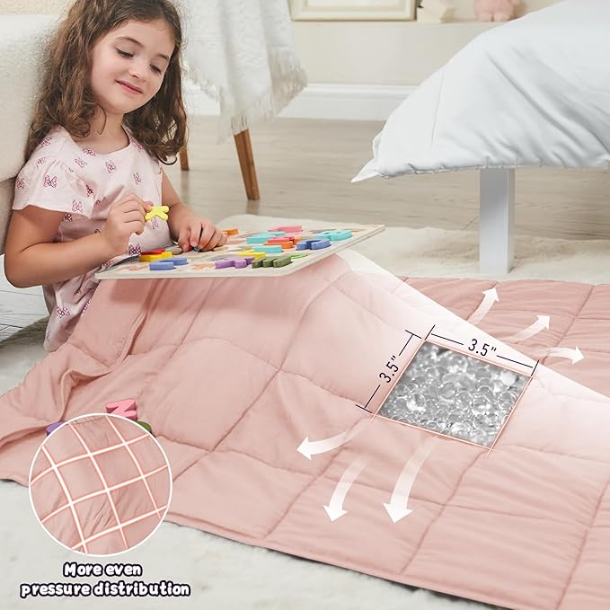 Pink Weighted Blanket Kids 7lbs, 40"x60", Cooling Heavy Throw Blanket for 60-90lbs, Microfiber Soft Thick Big Blankets Weighted Comforter Breathable Gift for Sleeping