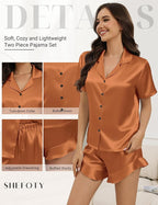 Silk Pajamas for Women Button Down 2 Piece Satin Pjs Shorts Set Ruffle Notch Collar Sleepwear Loungewear