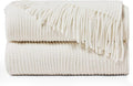 inhand Throw Blanket for Couch Bed,Chunky Chenille Woven Soft Blankets with Tassels,Cozy Boho Farmhouse Spring Summer Fall Decor,Warm Knitted Gifts for Women,50"x60",Medium Thick-Off White