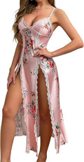 CRIPOM Lingerie Dress for Women V Neck Long Sexy Nightgowns for Women Side Split Sexy Night Gowns