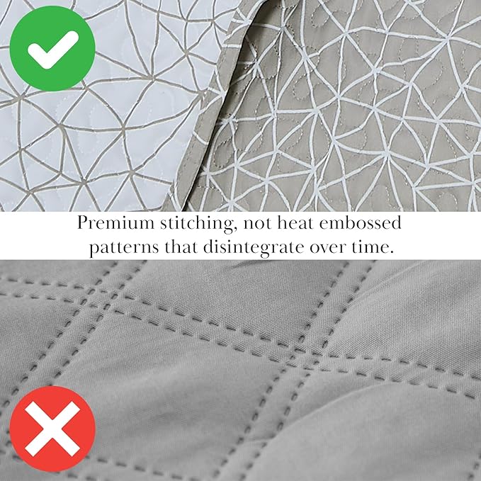 Southshore Fine Living, Inc. Farmhouse Bedspread, Full Size Quilt Set, Queen Coverlet, Light Weight Quilt, 3-Piece Set Geometric Bedding with Two Matching Pillow Shams, Full/Queen, Reversible Taupe