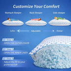 Queen Size Pillow 1 Pack for Sleeping, Cooling Adjustable Memory Foam Pillow, Dual Fill Design Helps Maintain Shape, Breathable Washable Cover
