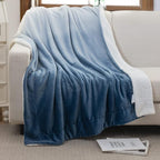 Elegant Comfort Throw Blanket, Reversible Sherpa Flannel, Ultra-Soft, Fuzzy, Cozy and Plush- All Season Lightweight Decorative Throw, 50 x 60 inches, Ombre Design Sherpa Throw, Blue (Pack of 2)