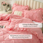 BEDELITE Pink Twin Comforter Set - 2 Peices Boho Ruffle Pintuck Bedding Comforter Sets, Lightweight Soft & Warm Twin Bedding Sets with 1 Pillowcase for All Season