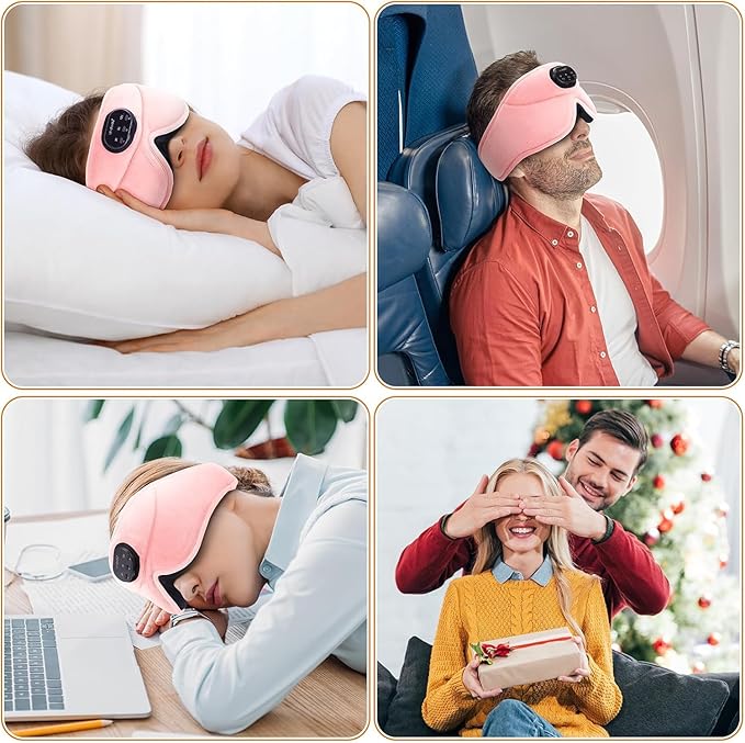 LC-dolida White Noise Sleep Mask, 3D Sleep Headphones with 16 Soothing Sounds, Bluetooth 5.4 Sleep Eye Mask with Timer, Total Blackout Sleeping Headphones for Side Sleeper (Black) (Pink)