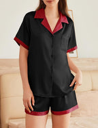 Ekouaer Womens Silk Satin Pajamas Set Animals Print Pjs Button Down Short Sleeve Lounge Set 2 Piece Sleepwear