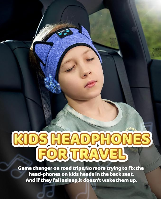 Kids 3-in-1 Headband Headphones-Wireless Bluetooth & Wired 3.5mm Jack, Ultra-Thin Speakers, Adjustable Fit for Toddlers, Safe Volume - Ideal for School/Travel/Sleep/Home, Gift for Boy& Girl